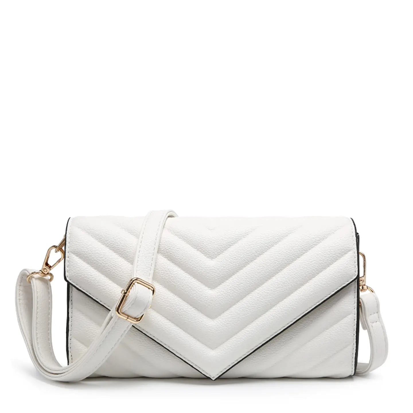 Quilted Crossbody Sling Bag Chevron Pattern Flap Closure