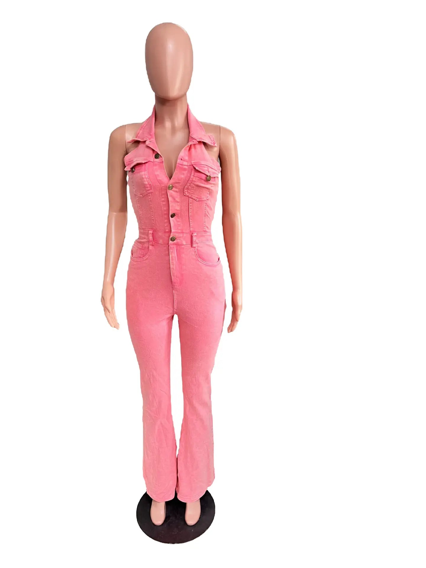 Backless Lapel Pocket Cargo Pants Jumpsuit