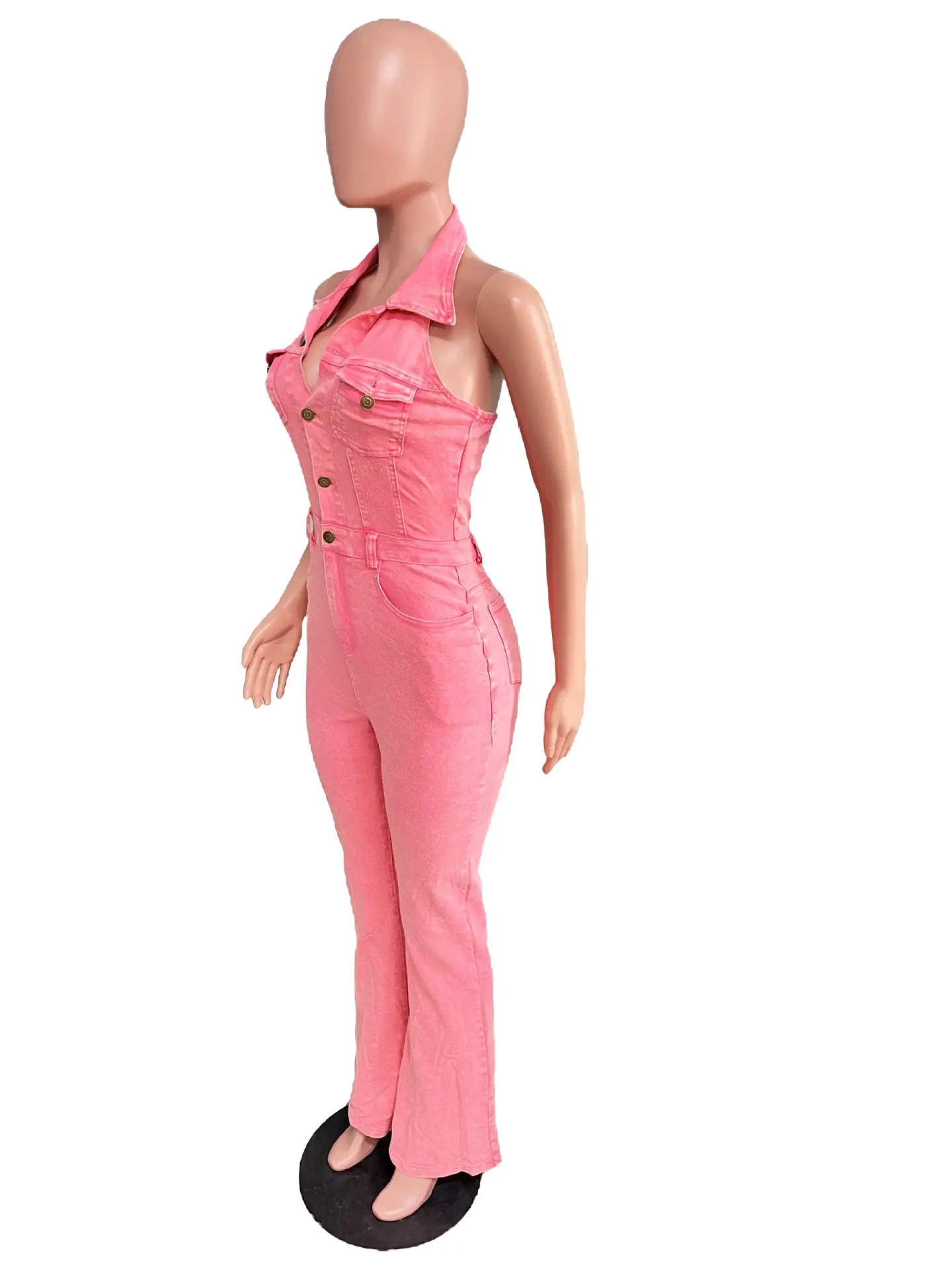 Backless Lapel Pocket Cargo Pants Jumpsuit