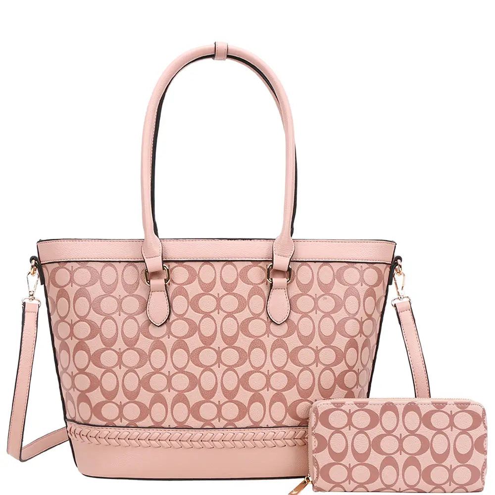 3IN1 Oval Printed Pattern Tote Bag W Wallet Set