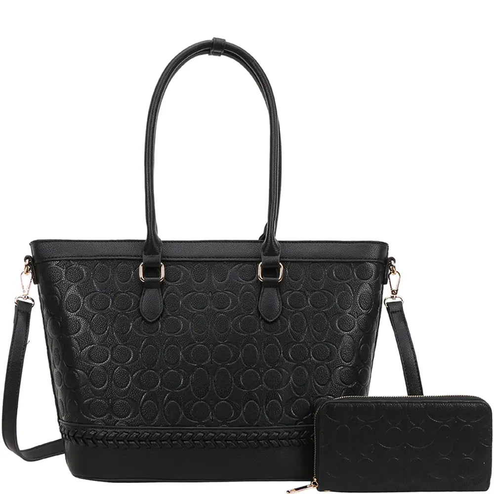 3IN1 Oval Printed Pattern Tote Bag W Wallet Set