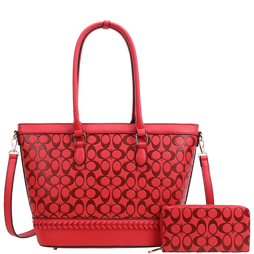 3IN1 Oval Printed Pattern Tote Bag W Wallet Set