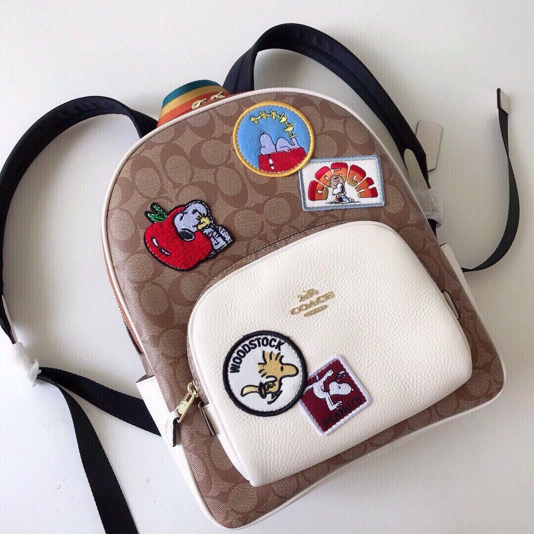 NWT Coach X Peanuts Court Backpack In Signature Canvas With Varsity Patches