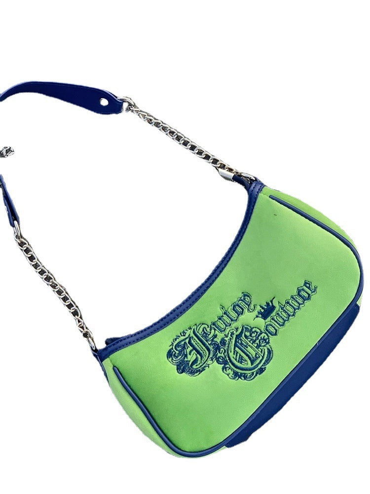 Vintage Grass Embroidered Velvet Shoulder Handbag